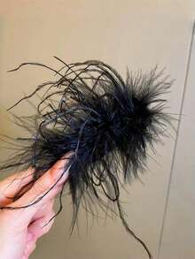 1个优雅黑色仿羽毛发夹，甜美女孩派对发饰，时尚头饰，波西米亚风，爪夹，发卡，发夹 - 黑色 - 查看 5