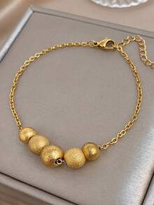 1Pc 18K Gold Plated Vintage Old Money Style Satin Gold Ball Beads & Fine Chain Bracelet, Women's Stainless Steel Luxury Jewelry, Gift For Business, Anniversary, Daily Wear, For Valentines, Party, Gala, Dating, Mardi Gras, New Years, Wedding, Beach, Christmas, Elegant Mom Gift Boho Jewelry Birthday Bridesmaid Gift