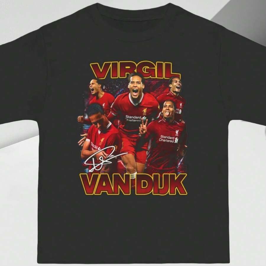 Virgil Van Dijk Lrpool T-Shirt  Oversized Graphic Football Tee  Retro Soccer Streetwear  LFC De Fan Shirt1 - 黑色 - 查看 1