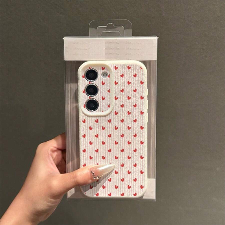 1 chiếc ốp lưng điện thoại TPU mềm mại, họa tiết trái tim đỏ dễ thương, chống sốc, tương thích với Samsung A05s/A12/A13/A14/4G/A15/A21s/A23/A25/A32/5G/A34/A35/A50s/A51/A52/A53/A54/A55/A71/A72/A73/S10/S20FE/S20Ultra/S21Ultra/S22/S22Plus/S23/S24, 10C/12C/Note10/11/12/13/ProPlus/Note8/9Pro - trắng - Xem 1