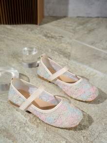 1双优雅玫瑰花网面软底圆头低跟玛丽珍鞋，甜美公主风，适合日常休闲、约会、度假、送礼 - 彩色 - 查看 6