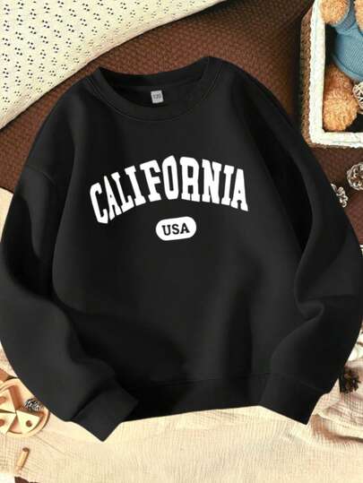 KID004|niños Sudadera de cuello redondo para |Para niños de 4 a 15 años|Enviado desde México|Camiseta con el logotipo de "California USA" para un estilo casual atemporal