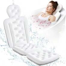 Almohada de baño de cuerpo completo para tina cojín grueso para tina con bolsa de lavandería almohada de lujo para tina para reposacabezas cuello y espalda blanca 56 x 16 pulgadas - Blanco - Ver 1