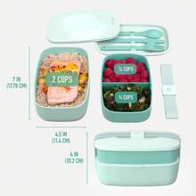 Stackable 3 Compartment Bento Lunch Box With Utensils Meal Prep Container For Adults - 海岸水族 - 查看 5