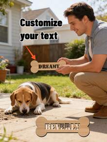 1pc Personalized Dog Name Sign, Wood Dog Name Plate, Dog Name Plaque, Custom Dog Bone Shape Sign - Multicolor - View 2