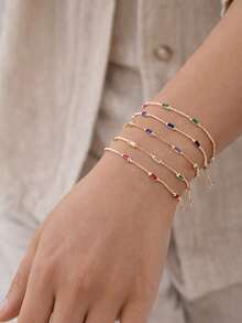 Luxury Riviera Baguette Bracelet, Gold/Silver Plated | Copper Base | Colored Cubic Zirconia | 18cm + 5cm Adjustable | With Pouch - Roxo - Xem 3