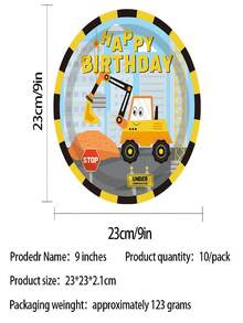 50-Piece Tableware Set Printed With Excavator And Dump Truck Patterns. It Comes With Plates, Cups And Napkins, Full Of Fun Style. Great For Kids' Vehicle-Themed Birthday Parties And Home Gatherings. - Multicolor - View 7