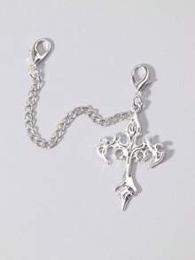 1pc Vintage Gothic Flame Cross 4-Pointed Star Shoe Chain, Versatile Shoe/Boot Decorative Accessory - Silver - View 2