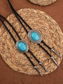 1条朋克复古牛仔波洛领带，可调节长度合金项链 - 棕色 - 查看 1