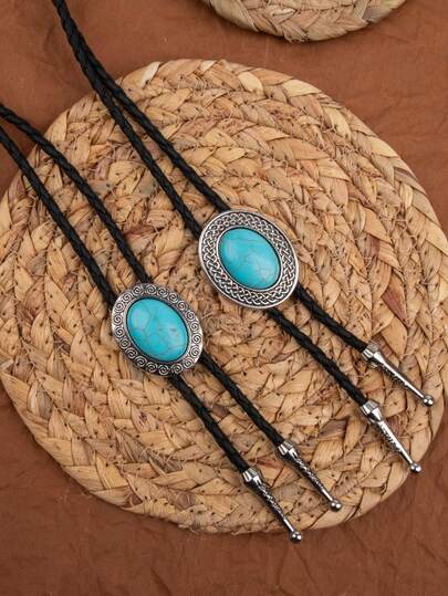 1pc Punk Retro Denim Bolo Tie, Adjustable Length Alloy Necklace Chain