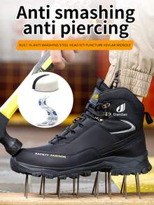 1 双男士超细纤维皮革钢头靴 - 6 英寸舒适男士橡胶底安全工作靴，耐用钢头鞋，轻便防滑防刺穿工业建筑靴，适合徒步旅行、机械维修、工厂作业、攀岩等场合。 - 黑色 - 查看 2