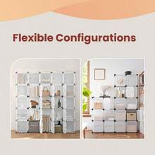 16-Cube Storage Unit, Shoe Rack, Stackable Cubes, Plastic Closet Cabinet, Wardrobe, With Doors, For Bedroom, Office, Easy To Assemble - 白色 - 查看 10