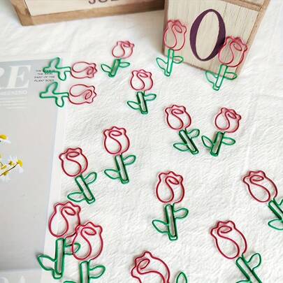 10pcs Aesthetic Rose Shaped Metal Paper Clips, Elegant Binder Clips, Stationery Decor, Suitable For School And Office Organization, Back To School, Christmas, Thanksgiving, Wedding Gifts