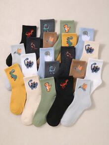 20 Pairs Kids Dinosaur Pattern Knee High Socks, Fashionable Casual Suitable For Boys And Girls, All Season Wear - Multicolor - View 13