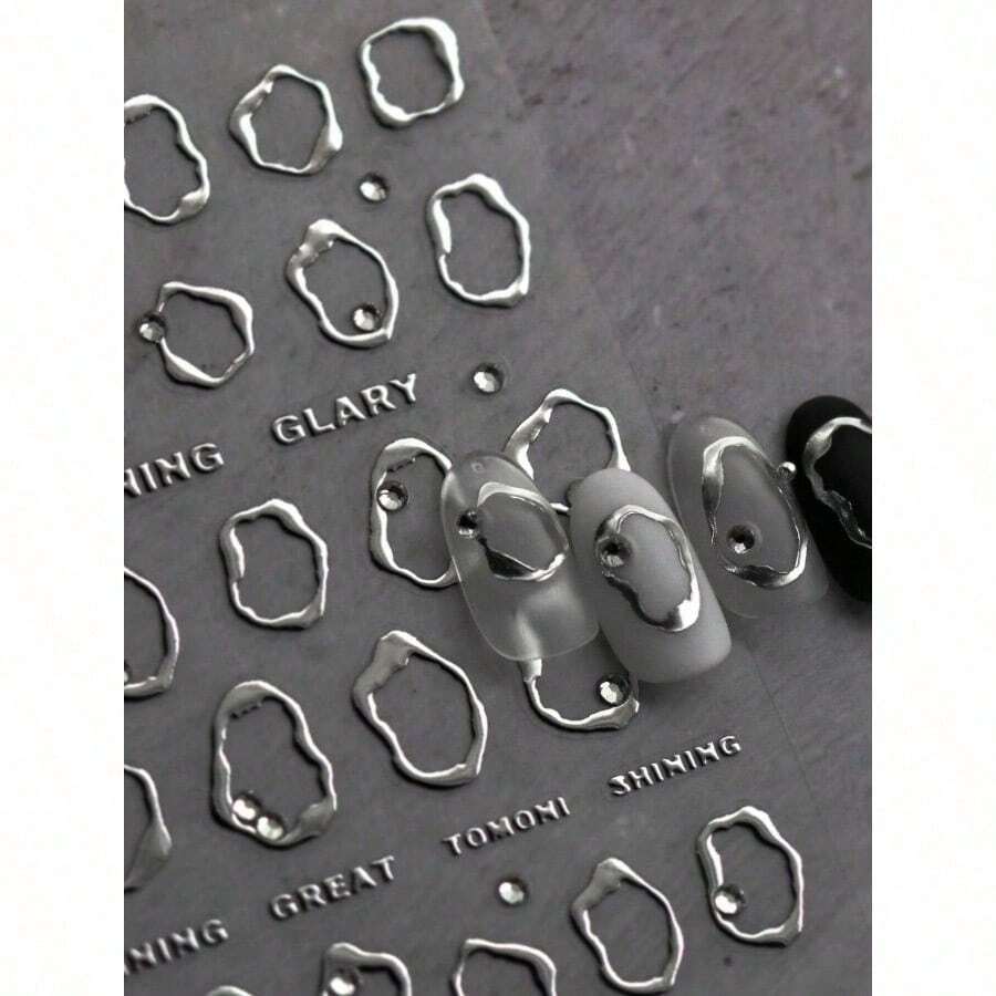 1pc 5D Gold/Silver/White Line French Style Nail Art Stickers High Quality 5D Embossed Crystal Diamond Nail Sticker Art Decal Design Gem Press On Nail Wraps Decals Manicure Decoration Accessories - Bạc - Xem 1