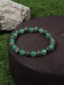YAUKIA 1件天然绿色东陵玉和南方玉珠串珠手链，舒缓压力，日常放松饰品，男女皆宜的时尚配饰 - 彩色 - 查看 11