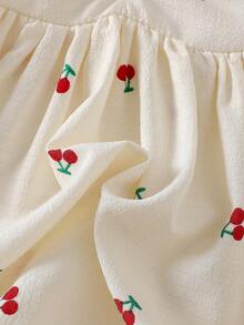 New Style Baby Girls' Casual Everyday Cherry Print Bubble Dress, Suitable For Travel, Outing, Party - Apricot - View 7