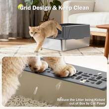 Caja de arena para gatos de acero inoxidable con tapa bandeja de arena de metal de alto lado para gatos pequeños caja de arena de gatito antiadherente y resistente a los olores antifugas de orina - Gris Oscuro - Ver 6