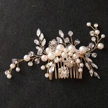 1pc Handmade Crystal & Pearl Bridal Hair Comb, Wedding Bride Updo Hairstyle Decor Accessory - Multicolor - View 5