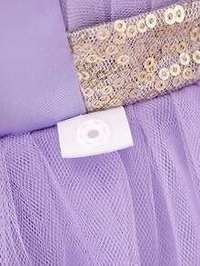 Baby Girls Sequin Mesh Backless Bow Cute 1st Birthday Trailing Dress, Suitable For Party, Flower Girl, Wedding, Without Headband - Mauve Purple - View 10