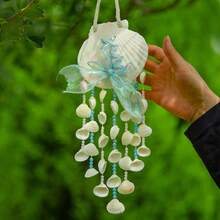 1pc Starfish Mirror Wind Chime, Artistic Wooden Shell Wind Chime, Home Window Sill Entryway Decor, Beach House Decor, Home Decor, Gift, Yard Garden Decoration, Christmas Decor, Christmas Ornament, Thanksgiving Christmas Gift - White - View 4