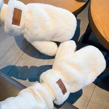1 Pair Plush Cute Korean Style Thickened Warm Cartoon Student Soft Riding Gloves, Autumn/Winter - A - View 5