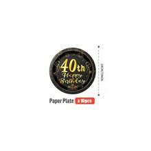 40th Birthday Black & Gold Disposable Plates, Napkins, Cups, 25 Guests Party Supplies Set, Suitable For Birthday, Wedding, Theme Party, Family Picnic - Multicolor - View 12