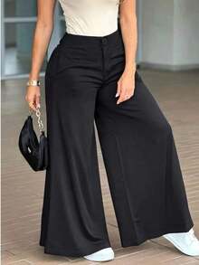 Fashionable Solid Color Casual Loose Wide-Leg Pants For Women, Elegant And Minimalist - Màu be - Xem 5