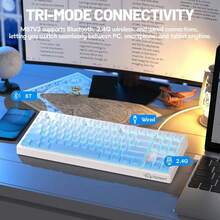 ATTACK SHARK Tri-Mode Wireless Keyboard Bluetooth Dual + 2.4G + Wired, 87 Keys Tenkeyless, PBT Gradient Keycaps, 26-Key Anti-Ghosting, 4000mAh Rechargeable Battery, RGB Backlit, Quiet Silicone Linear Feel, Detachable Cable, For Windows - Multicolor - View 3