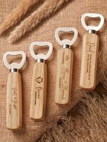 Customized Text/Logo Wooden Bottle Opener, Personalized Wedding Gift And Party Favor, Groomsmen/Bridesmaids Gift, Father's Day Gift For Dad, Stainless Steel And Wood Kitchen Tool - Multicolor - View 3