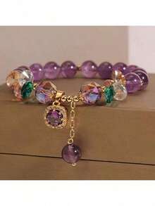 Luxury Amethyst Bead Bracelet With Rough Decoration - Ladies' Chic Jewelry, Daily Use, Mother's Day Gift, All-Year-Round Fashion Accessories - Multicolor - View 4