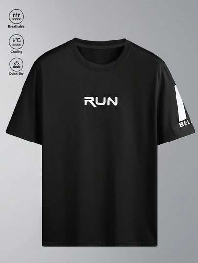 男士夏季“RUN”图案运动T恤