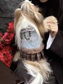 1pc Pet Dress, Small Dog Costume, Cute, Warm, Autumn/Winter Wear, Princess Style, Dog Outfit, Plaid Pattern, Lace, Collar, Warm And Cozy, Soft And Comfortable, Easy To Put On And Take Off. Suitable For Weddings, Holidays, New Year's Holidays And Everyday Outings! - Multicolor - View 10