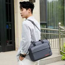 Nuevo maletín de tela Oxford para hombre, gran capacidad, uso comercial y oficial, bolso de lona para hombro, bolso bandolera, bolso para portátil para hombre - Verde Oscuro - Ver 10