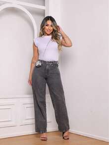 Blusas Femininas Básica Muscle Tee Minimalista T shirts feminina 100% Algodao Camiseta Luxo - Branco - Visão 3