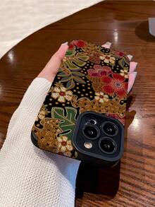 1个复古经典图案仿皮纹理手机壳，柔软贴合，兼容苹果和苹果手机 - 彩色 - 查看 4