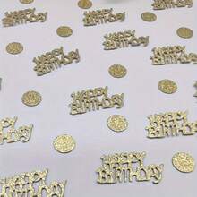 100粒/200粒金色闪光生日快乐波点彩纸，闪光生日快乐彩纸，圆形和字母设计，适用于生日派对、生日庆典、成人礼、婚礼、周年纪念日、金色闪光派对用品、桌面散落装饰、室内外均可使用、生日派对装饰、家居装饰 - 彩色 - 查看 3