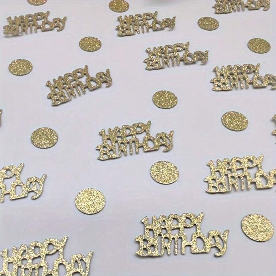100粒/200粒金色闪光生日快乐波点彩纸，闪光生日快乐彩纸，圆形和字母设计，适用于生日派对、生日庆典、成人礼、婚礼、周年纪念日、金色闪光派对用品、桌面散落装饰、室内外均可使用、生日派对装饰、家居装饰 - 彩色 - 查看 1