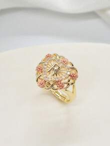 1pc Fashionable Elegant Rose Flower 26 Letters Adjustable Rings, Jewelry Gift - Yellow Gold - View 8