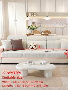 1pc Linear Quilted Sofa Slipcover, Thickened Full Coverage Design, Anti-Slip & Pet-Friendly Easy-Care Cover - Beige - View 17
