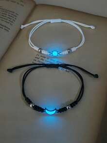 ATLVXJL 2条/套 夜光情侣/友谊手链套装，黑白绳珠，适合日常佩戴和节日礼物 - 彩色 - 查看 6