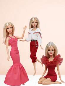 3 pièces Ensemble de vêtements et accessoires de mode pour poupée, convient aux poupées de fille de 11,5 pouces, comprend 2 tenues de poupée, une robe longue rouge élégante, un ensemble jupe et Top, jouet d'habillage de poupée, cadeau d'anniversaire, de Ramadan, de Pâques, de Noël (poupée non incluse) - Rouge - Voir 1