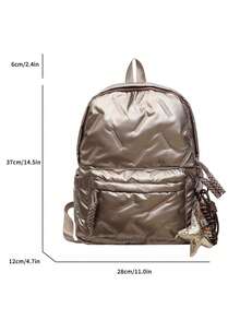 Gold Color Student Backpack, Brand New Fashion Classic College Style, Solid Color Design, Decorated With Rhombus Pattern And Gold Star Pendant. Large Capacity Design, Multiple Pockets, Suitable For Travel And Vacation, Ideal Choice For Campus Use During School Term, Also Suitable For Short-Distance Travel. - Gold - View 2