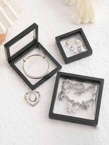 10pcs Black 3D Floating Display Cases - Anti-Oxidation & Dustproof Jewelry Boxes For Earrings, Necklaces, Coins & Pins - Transparent Plastic Organizer With Hinged Lids