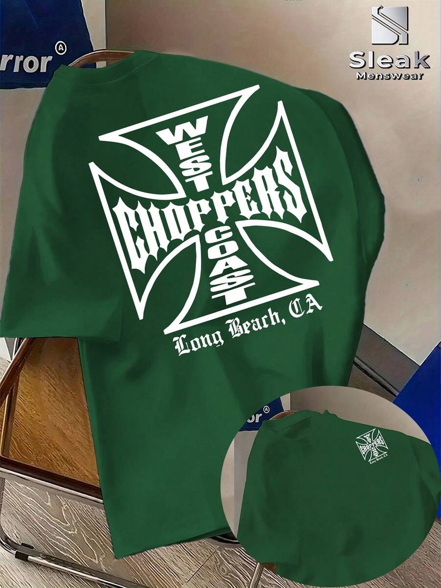 Men'S West Coast Choppers Letter Print T-Shirt | Casual Fashionable Crew Neck Short Sleeve, Breathable, Summer Season Graphic Tee Mens Clothes - 綠色 - 查看 1