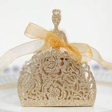 10 Stücke/25 Stücke/50 Stücke tragbare Hochzeitsgeschenkbox, Hochzeitsbonbonbox, kreative Hochzeitskleid-förmige Geschenkbox, Schleifenparty-Geschenkbox, geeignet für Bridal-Shower, Gäste, Jahrestags-Geschenke - Verschiedenfarbig - Übersicht 7