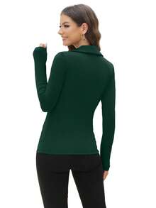 Polo Shirts Long Sleeve Business Casual Tops Collared V Neck Ribbed Knit Sweater Slim Fit Blouses - 綠色 - 查看 4