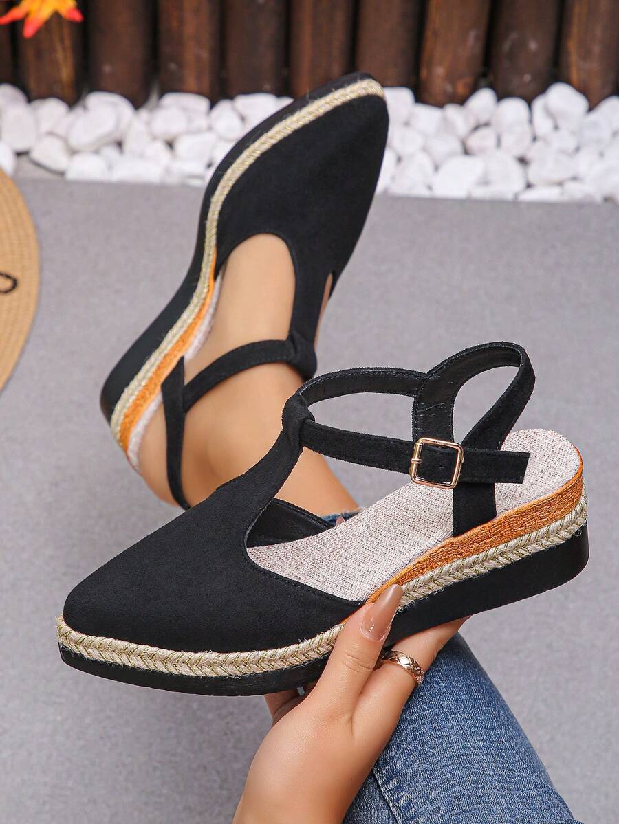 Giày sandal nữ mũi nhọn kiểu ngư dân mới cho mùa xuân/hè, đế xuồng cao gót thoải mái. - màu đen - Xem 1
