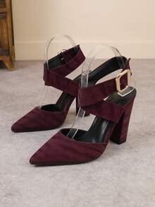 女士尖头细高跟露跟时尚香槟色/黑色/白色性感高跟鞋，带踝带，女士鞋 - 酒紅色 - 查看 5