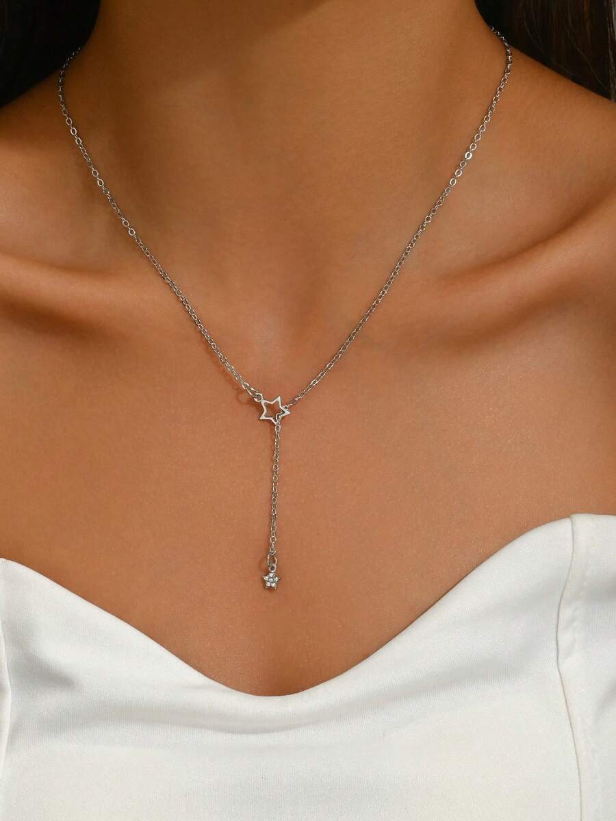 1 chiếc vòng cổ hình chữ Y đính đá pha lê tối giản, đa năng cho phụ nữ mặc hàng ngày, dự tiệc và trang phục - Trắng K - Xem 1